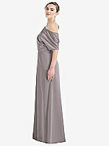 Side View Thumbnail - Cashmere Gray One-Shoulder Sleeved Blouson Trumpet Gown