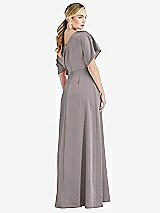 Rear View Thumbnail - Cashmere Gray One-Shoulder Sleeved Blouson Trumpet Gown