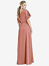 Rear View Thumbnail - Desert Rose One-Shoulder Sleeved Blouson Trumpet Gown