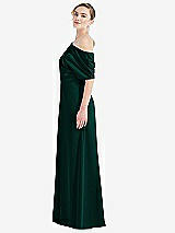 Side View Thumbnail - Evergreen One-Shoulder Sleeved Blouson Trumpet Gown