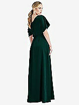 Rear View Thumbnail - Evergreen One-Shoulder Sleeved Blouson Trumpet Gown