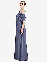 Side View Thumbnail - French Blue One-Shoulder Sleeved Blouson Trumpet Gown