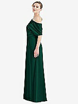 Side View Thumbnail - Hunter Green One-Shoulder Sleeved Blouson Trumpet Gown