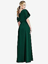 Rear View Thumbnail - Hunter Green One-Shoulder Sleeved Blouson Trumpet Gown