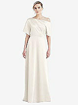 Front View Thumbnail - Ivory One-Shoulder Sleeved Blouson Trumpet Gown