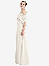 Side View Thumbnail - Ivory One-Shoulder Sleeved Blouson Trumpet Gown