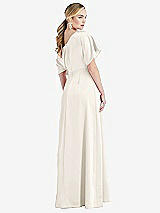 Rear View Thumbnail - Ivory One-Shoulder Sleeved Blouson Trumpet Gown