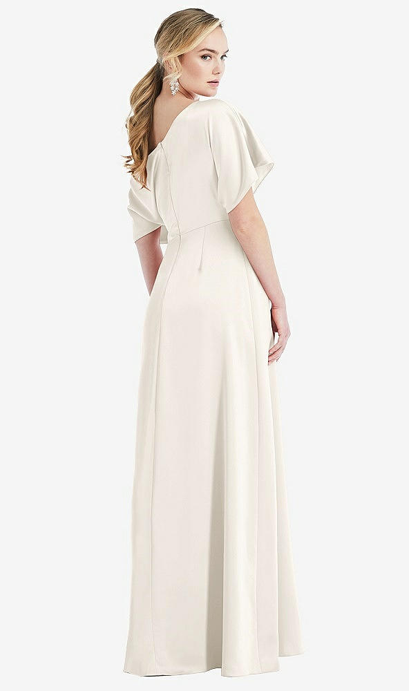 Back View - Ivory One-Shoulder Sleeved Blouson Trumpet Gown