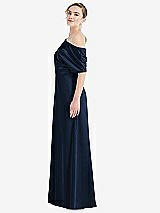 Side View Thumbnail - Midnight Navy One-Shoulder Sleeved Blouson Trumpet Gown