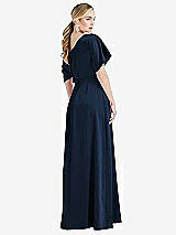 Rear View Thumbnail - Midnight Navy One-Shoulder Sleeved Blouson Trumpet Gown