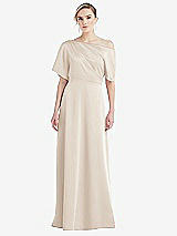 Front View Thumbnail - Oat One-Shoulder Sleeved Blouson Trumpet Gown