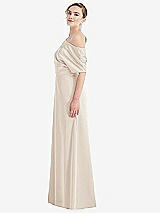 Side View Thumbnail - Oat One-Shoulder Sleeved Blouson Trumpet Gown