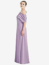 Side View Thumbnail - Pale Purple One-Shoulder Sleeved Blouson Trumpet Gown