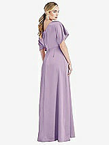 Rear View Thumbnail - Pale Purple One-Shoulder Sleeved Blouson Trumpet Gown