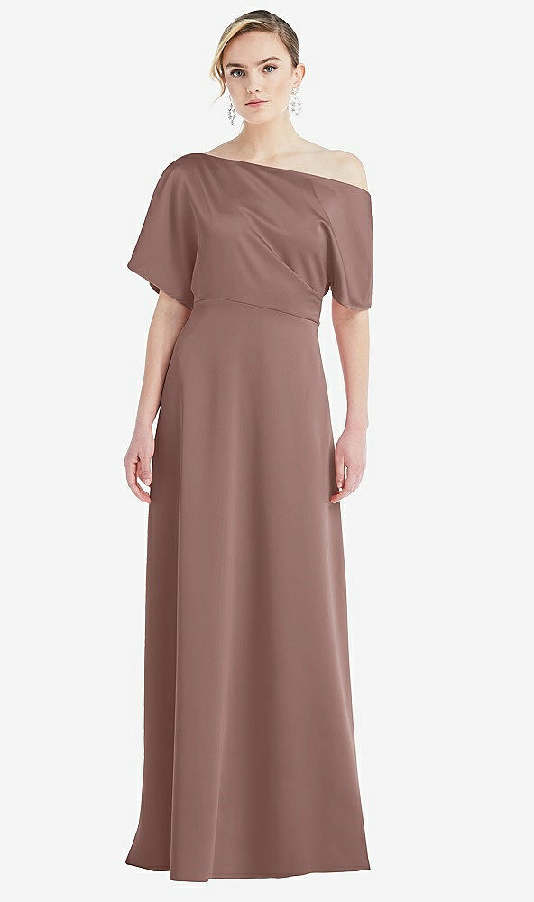 Front View - Sienna One-Shoulder Sleeved Blouson Trumpet Gown