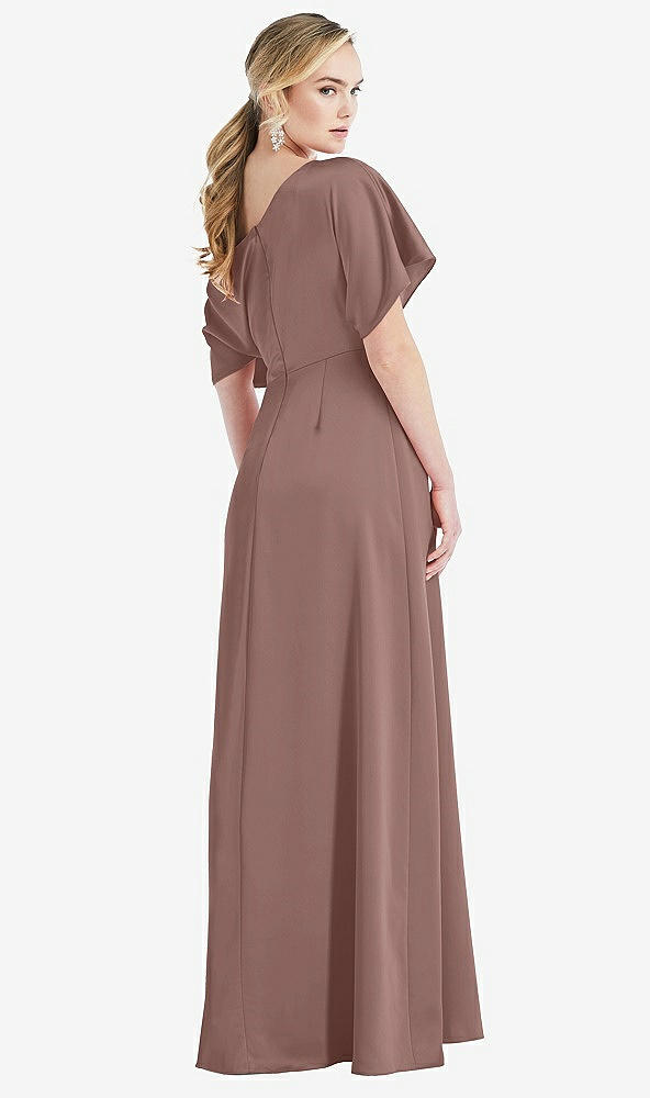 Back View - Sienna One-Shoulder Sleeved Blouson Trumpet Gown