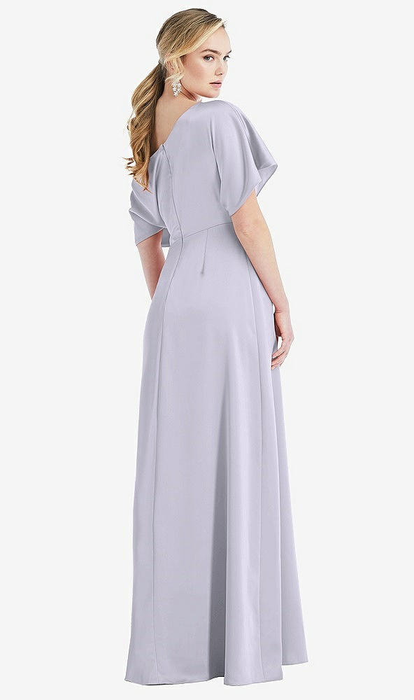 Back View - Silver Dove One-Shoulder Sleeved Blouson Trumpet Gown