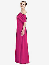 Side View Thumbnail - Think Pink One-Shoulder Sleeved Blouson Trumpet Gown