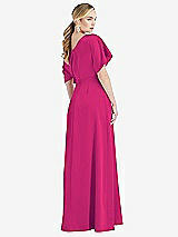 Rear View Thumbnail - Think Pink One-Shoulder Sleeved Blouson Trumpet Gown