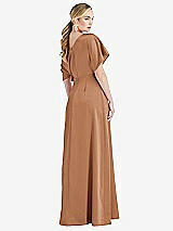 Rear View Thumbnail - Toffee One-Shoulder Sleeved Blouson Trumpet Gown