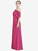 Side View Thumbnail - Tea Rose One-Shoulder Sleeved Blouson Trumpet Gown