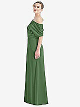 Side View Thumbnail - Vineyard Green One-Shoulder Sleeved Blouson Trumpet Gown
