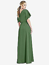 Rear View Thumbnail - Vineyard Green One-Shoulder Sleeved Blouson Trumpet Gown