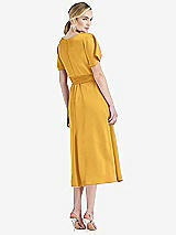 Rear View Thumbnail - NYC Yellow Cowl-Neck Kimono Sleeve Midi Dress with Bowed Sash