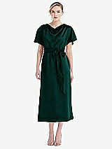 Front View Thumbnail - Evergreen Cowl-Neck Kimono Sleeve Midi Dress with Bowed Sash
