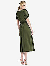 Rear View Thumbnail - Olive Green Cowl-Neck Kimono Sleeve Midi Dress with Bowed Sash