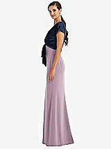 Side View Thumbnail - Suede Rose & Midnight Navy Soft Bow Blouson Bodice Trumpet Gown