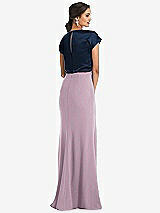 Rear View Thumbnail - Suede Rose & Midnight Navy Soft Bow Blouson Bodice Trumpet Gown