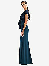 Side View Thumbnail - Atlantic Blue & Midnight Navy Soft Bow Blouson Bodice Trumpet Gown