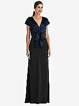 Front View Thumbnail - Black & Midnight Navy Soft Bow Blouson Bodice Trumpet Gown
