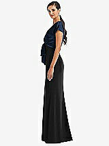Side View Thumbnail - Black & Midnight Navy Soft Bow Blouson Bodice Trumpet Gown
