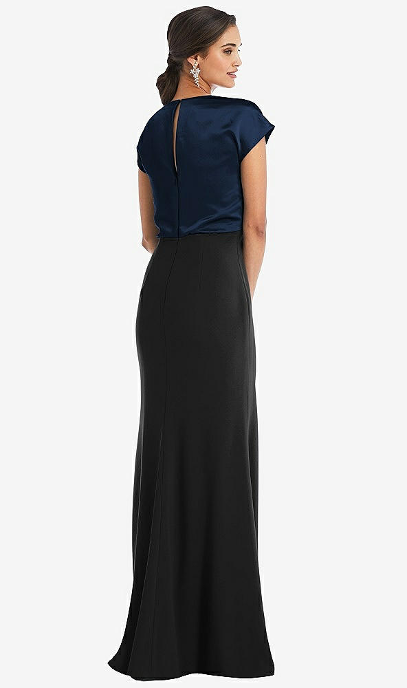 Back View - Black & Midnight Navy Soft Bow Blouson Bodice Trumpet Gown