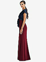 Side View Thumbnail - Burgundy & Midnight Navy Soft Bow Blouson Bodice Trumpet Gown