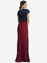 Rear View Thumbnail - Burgundy & Midnight Navy Soft Bow Blouson Bodice Trumpet Gown