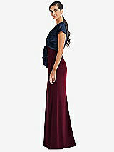 Side View Thumbnail - Cabernet & Midnight Navy Soft Bow Blouson Bodice Trumpet Gown