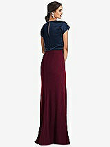 Rear View Thumbnail - Cabernet & Midnight Navy Soft Bow Blouson Bodice Trumpet Gown