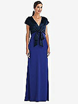 Front View Thumbnail - Cobalt Blue & Midnight Navy Soft Bow Blouson Bodice Trumpet Gown