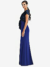 Side View Thumbnail - Cobalt Blue & Midnight Navy Soft Bow Blouson Bodice Trumpet Gown