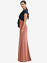 Side View Thumbnail - Desert Rose & Midnight Navy Soft Bow Blouson Bodice Trumpet Gown