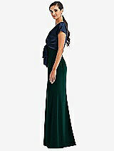 Side View Thumbnail - Evergreen & Midnight Navy Soft Bow Blouson Bodice Trumpet Gown