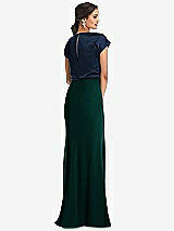 Rear View Thumbnail - Evergreen & Midnight Navy Soft Bow Blouson Bodice Trumpet Gown