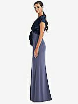 Side View Thumbnail - French Blue & Midnight Navy Soft Bow Blouson Bodice Trumpet Gown