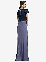 Rear View Thumbnail - French Blue & Midnight Navy Soft Bow Blouson Bodice Trumpet Gown