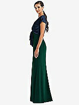 Side View Thumbnail - Hunter Green & Midnight Navy Soft Bow Blouson Bodice Trumpet Gown