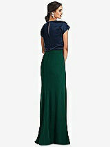 Rear View Thumbnail - Hunter Green & Midnight Navy Soft Bow Blouson Bodice Trumpet Gown