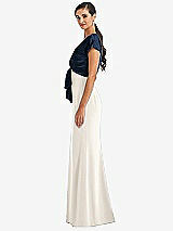 Side View Thumbnail - Ivory & Midnight Navy Soft Bow Blouson Bodice Trumpet Gown